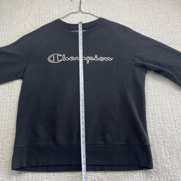 Champion Sweatshirt Men L Black White Crew Neck Sweater Script Spell Out - Picture 9 of 13